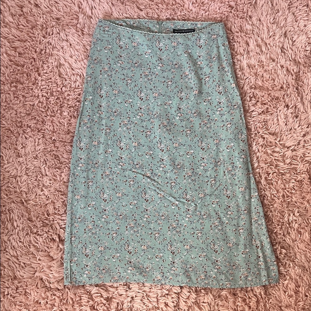 Brandy Melville Light Green Floral Midi Skirt